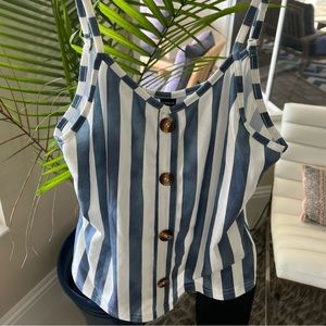 Women’s SHEIN Blue/White Striped Button Down Tank Top, size small